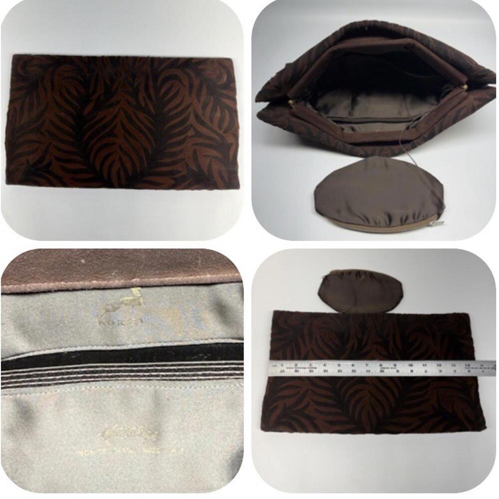 Koret Rare Vintage Brown Suede Leaf Clutch 70s Boho Squeeze Frame Bag w Pouch